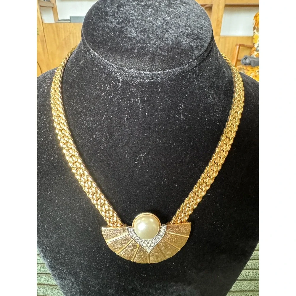 Park Lane‎ Vintage Collar Necklace Gold Chain Crystal Pearl Chunky Statement